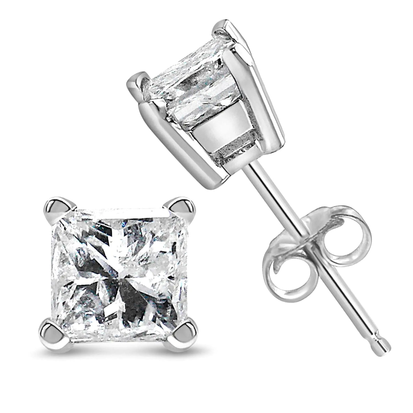 14K White Gold Princess Diamond Solitaire Earrings