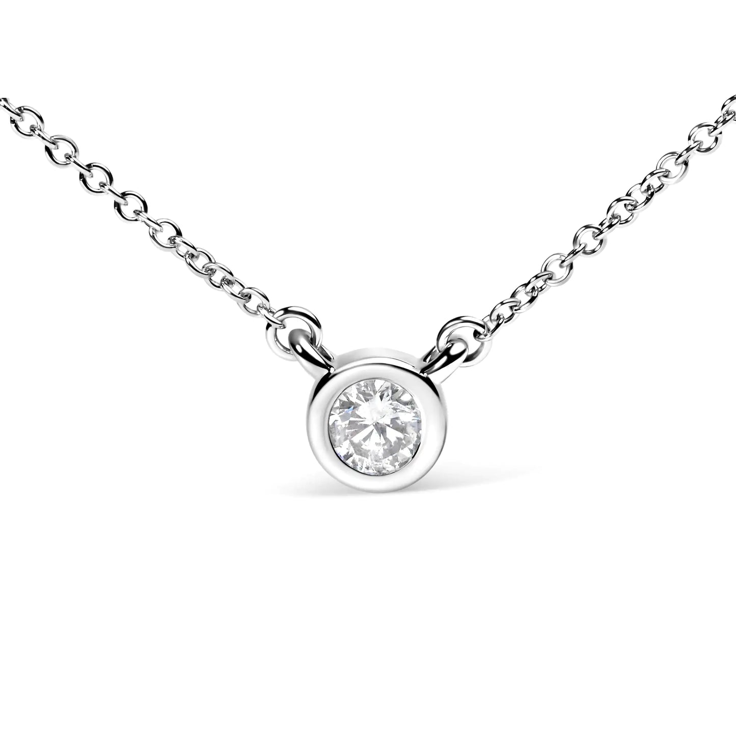 10K White Gold Bezel Diamond Solitaire Pendant Necklace