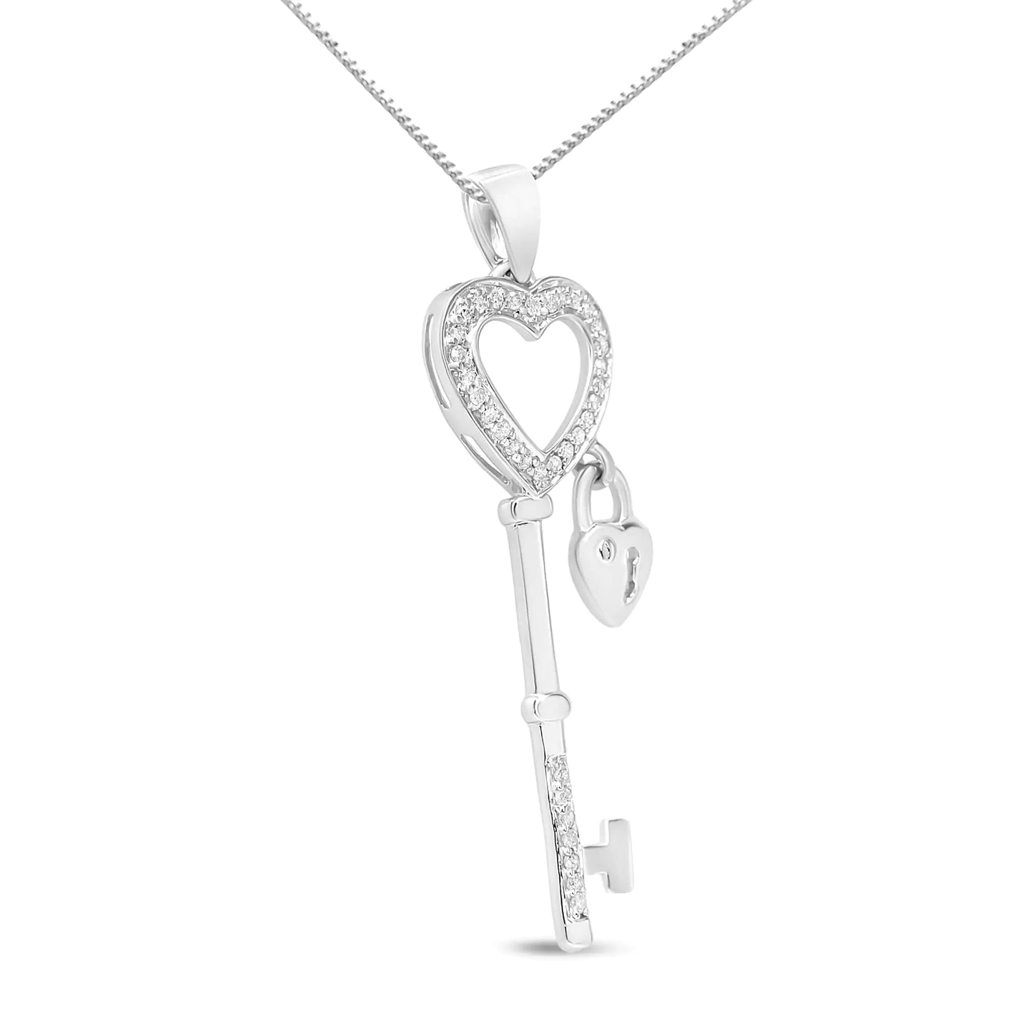 Sterling Silver Diamond Heart Lock Necklace