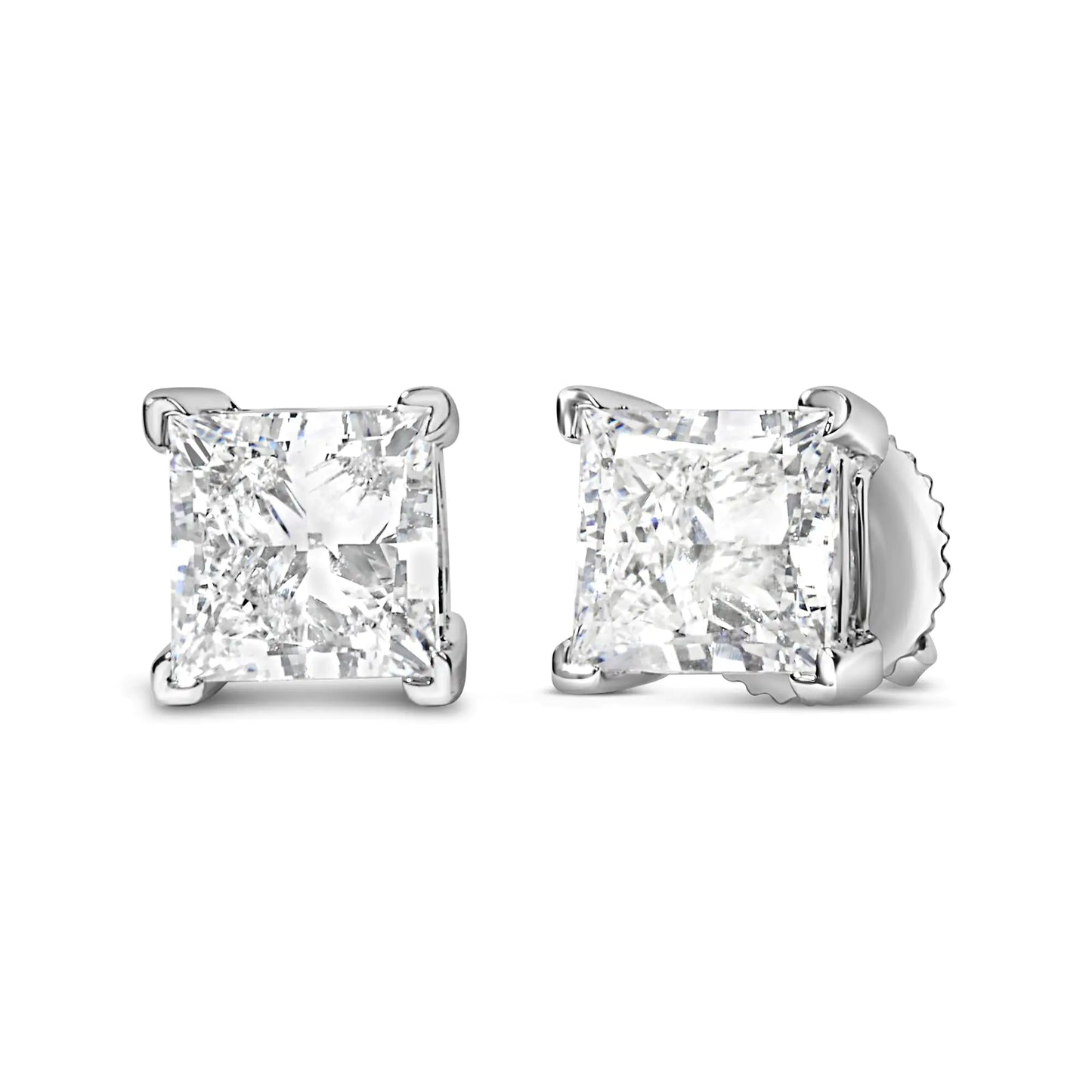 14K White Gold Princess Diamond Solitaire Earrings