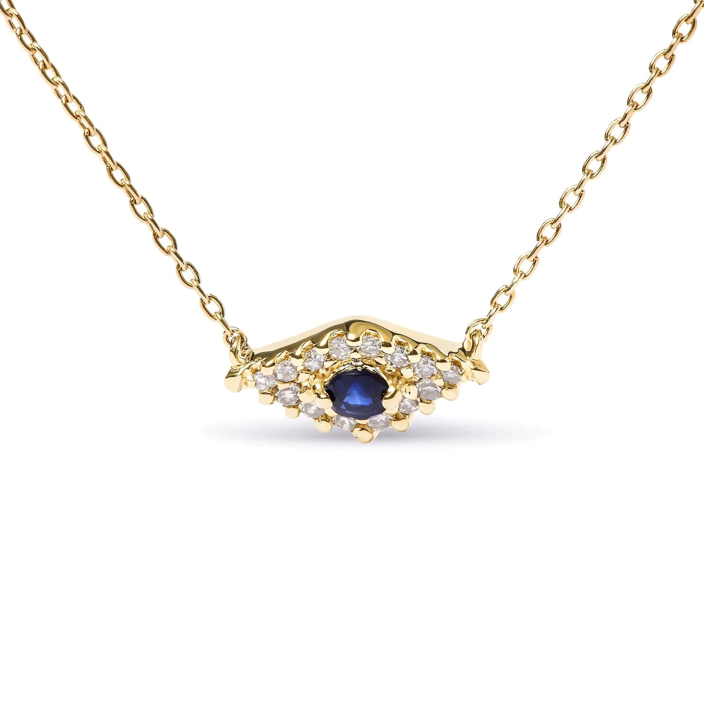 10K Gold Blue Sapphire Diamond Evil Eye Necklace