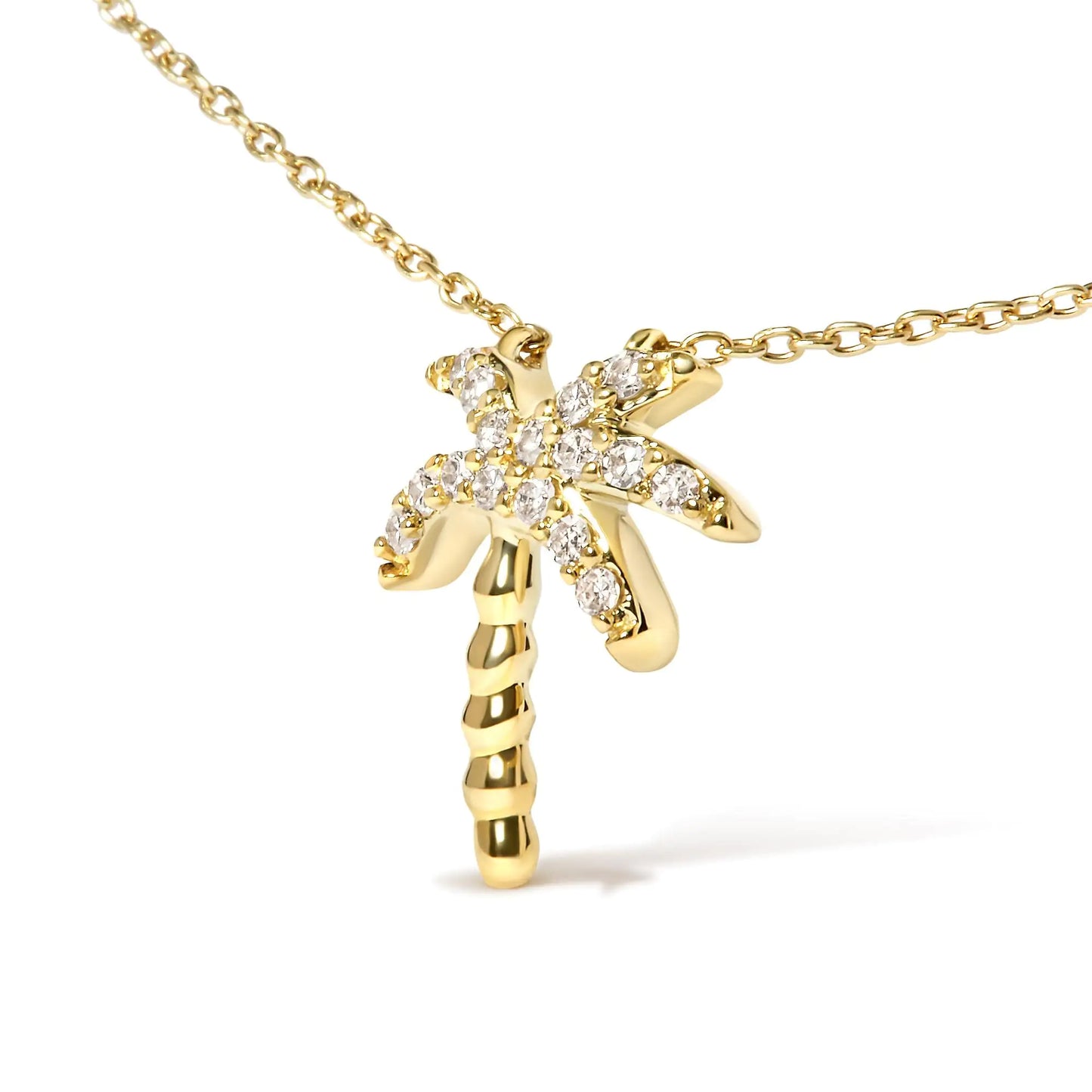 Gold Diamond Palm Tree Pendant Necklace