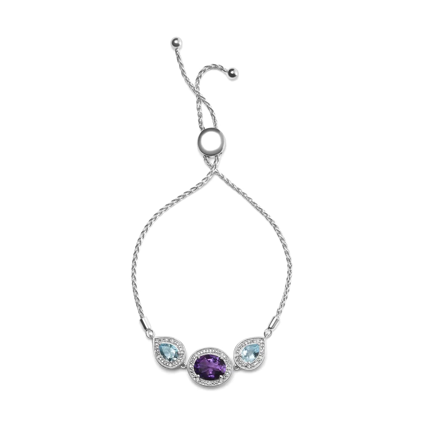 Sterling Silver Oval Amethyst & Blue Topaz Lariat Bolo Bracelet