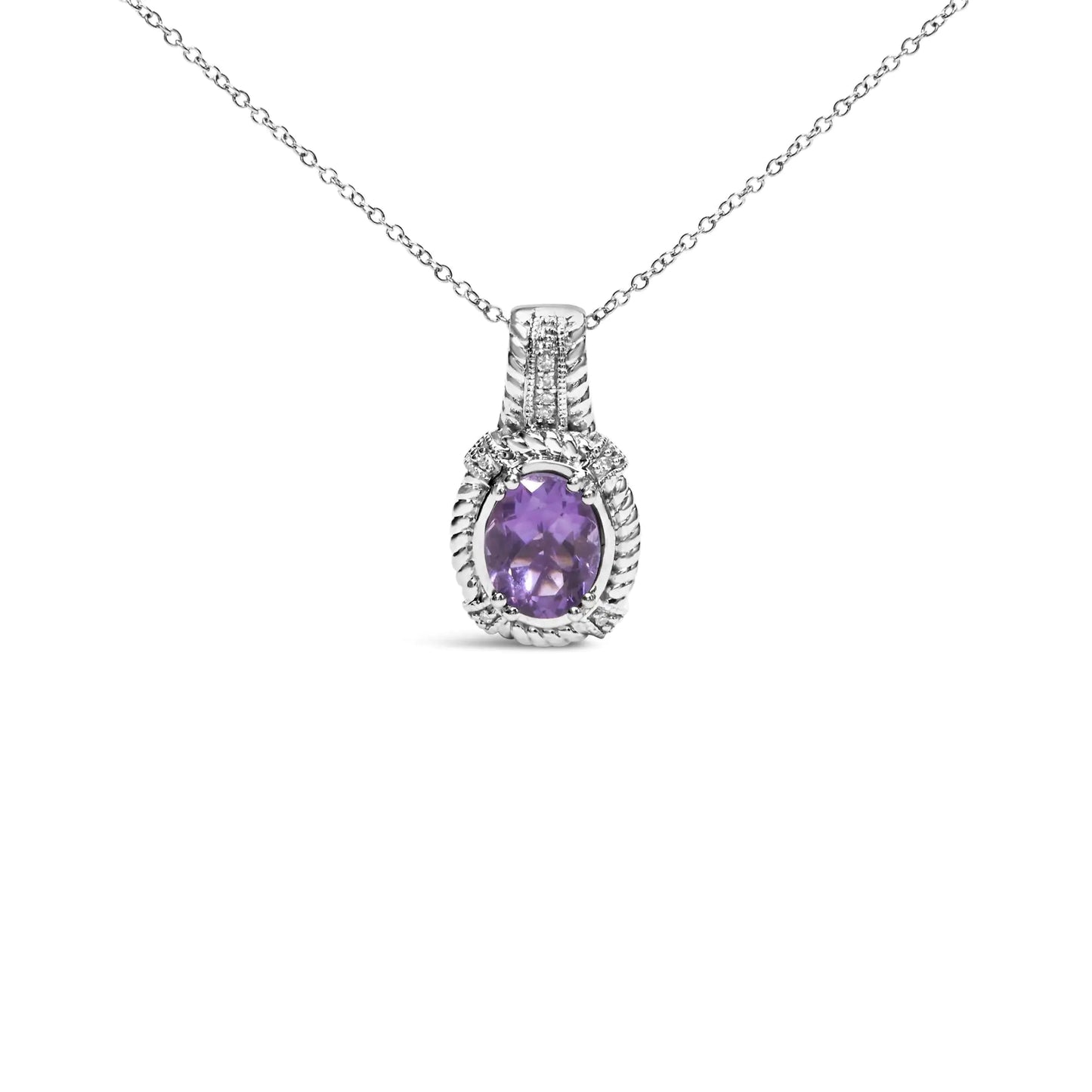 Sterling Silver Amethyst & Diamond Pendant Necklace