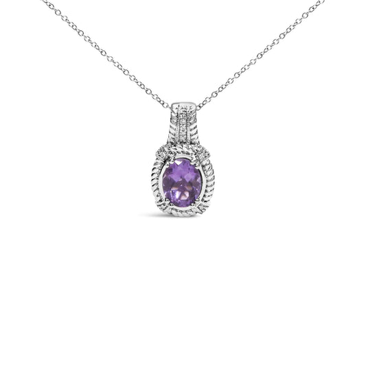 Sterling Silver Amethyst & Diamond Pendant Necklace