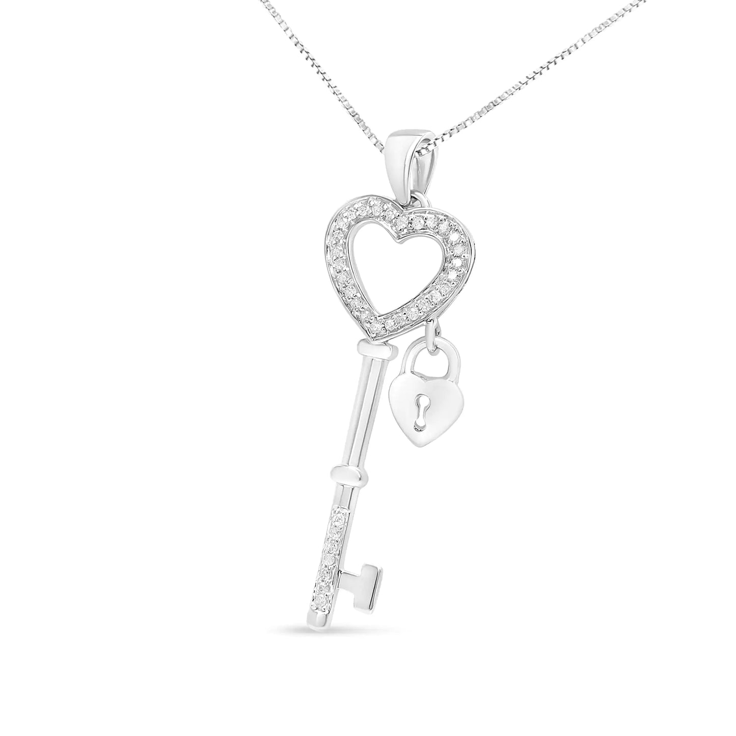 Sterling Silver Diamond Heart Lock Necklace