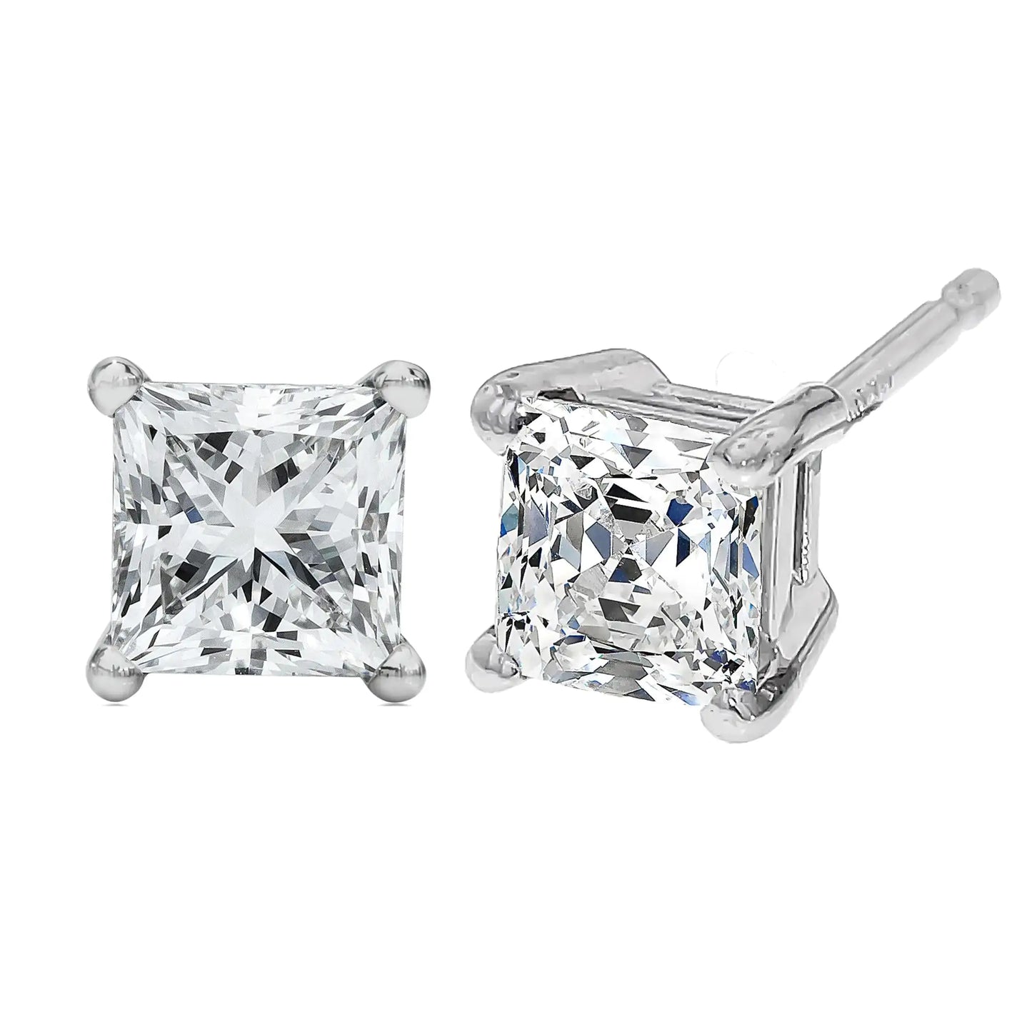 14K White Gold Princess Diamond Solitaire Earrings