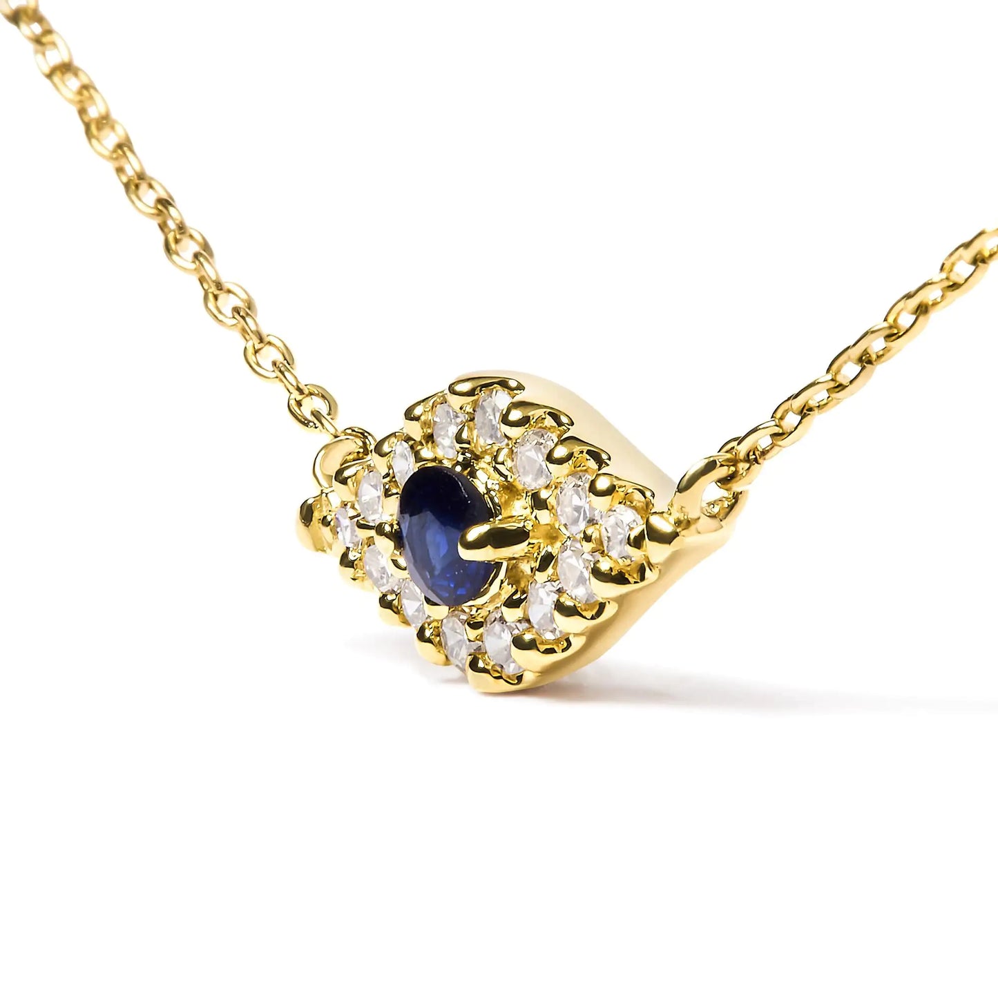 10K Gold Blue Sapphire Diamond Evil Eye Necklace