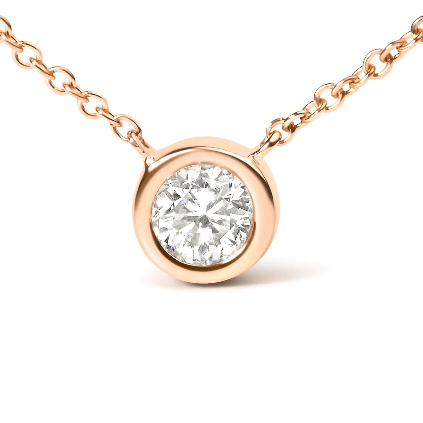 10K White Gold Bezel Diamond Solitaire Pendant Necklace