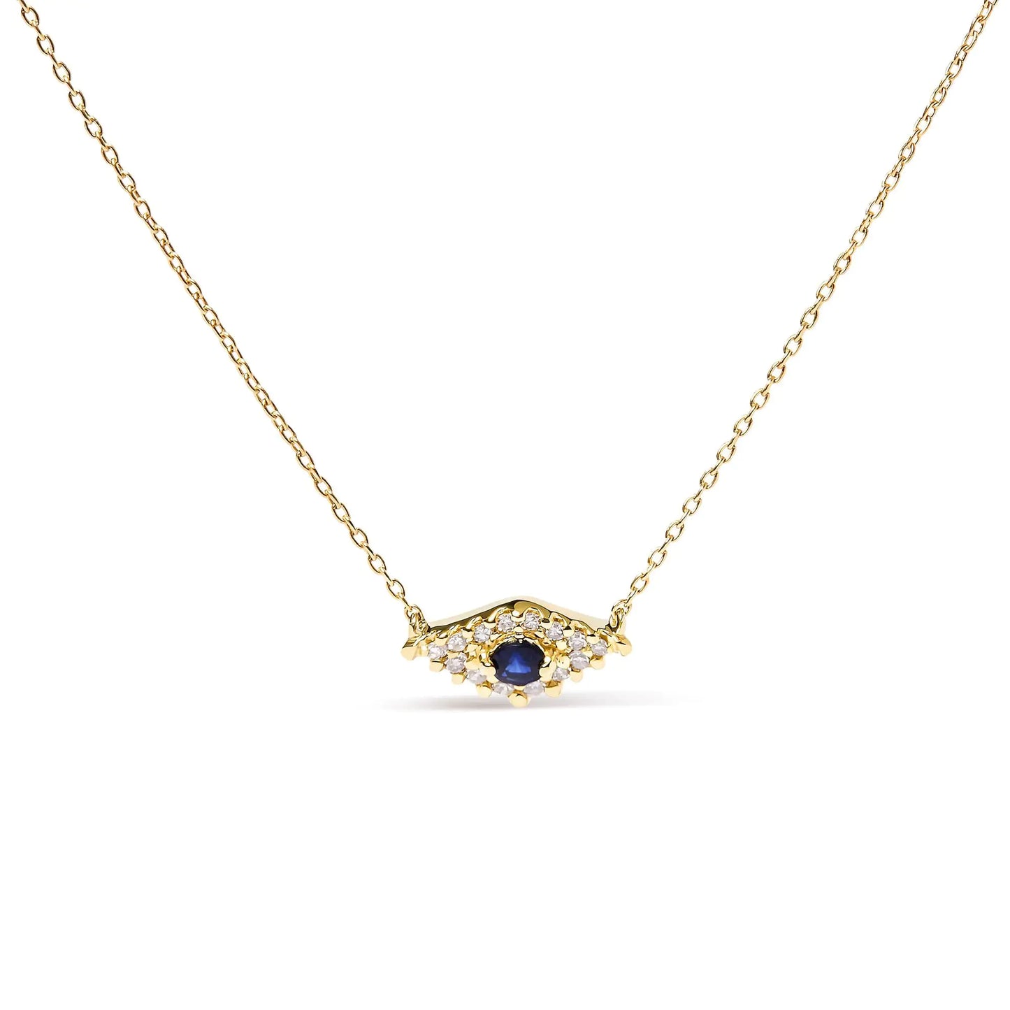 10K Gold Blue Sapphire Diamond Evil Eye Necklace