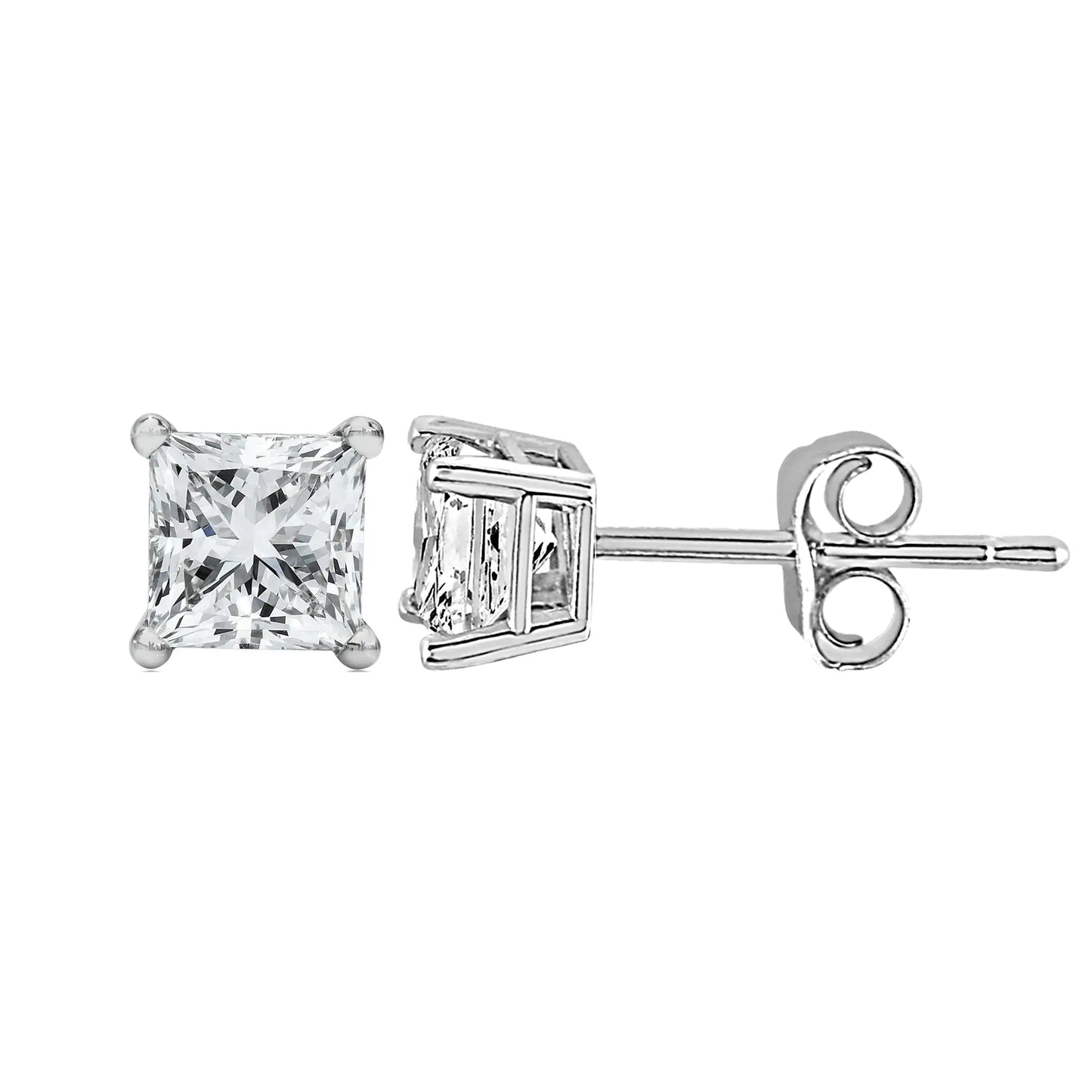 14K White Gold Princess Diamond Solitaire Earrings