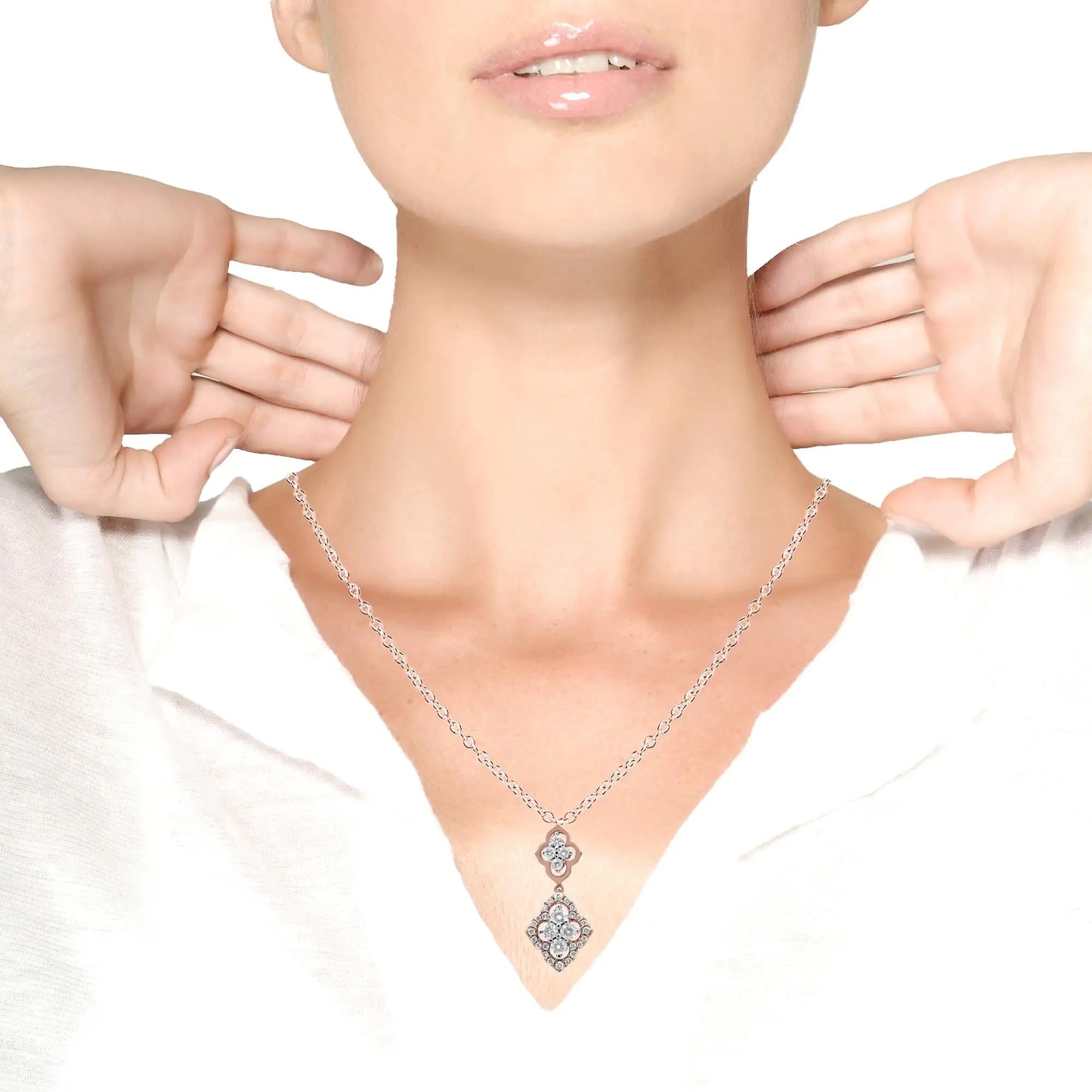 14K Rose Gold Double Quatrefoil Diamond Necklace