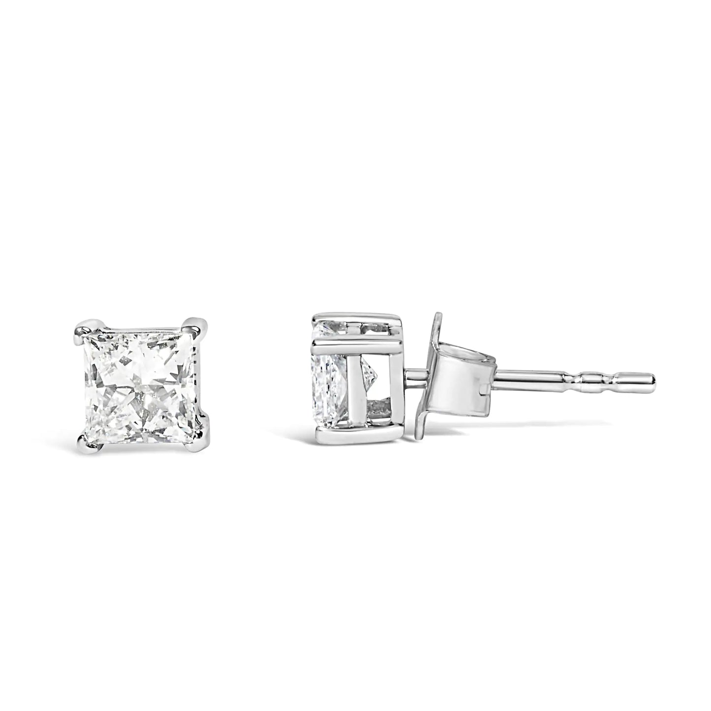 14K White Gold Princess Diamond Solitaire Earrings