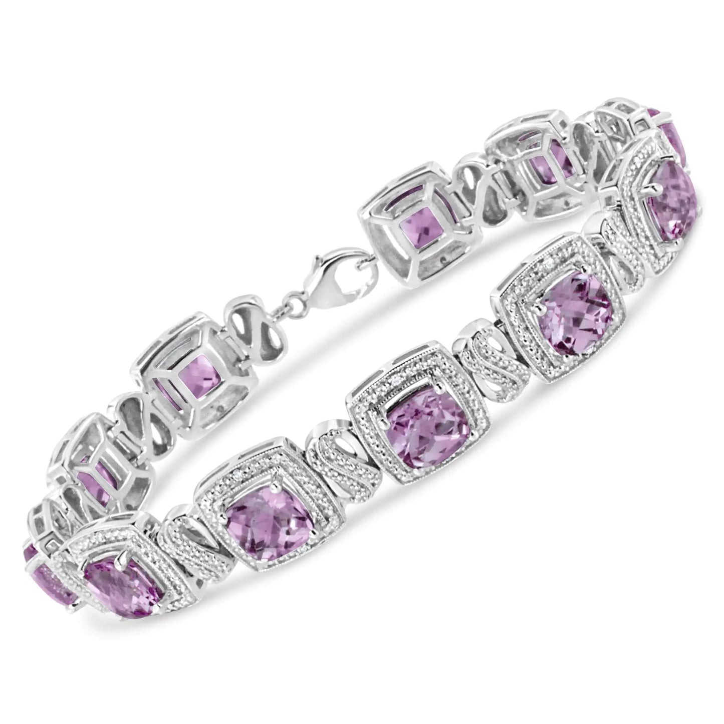 Sterling Silver Cushion Amethyst & Diamond Bracelet