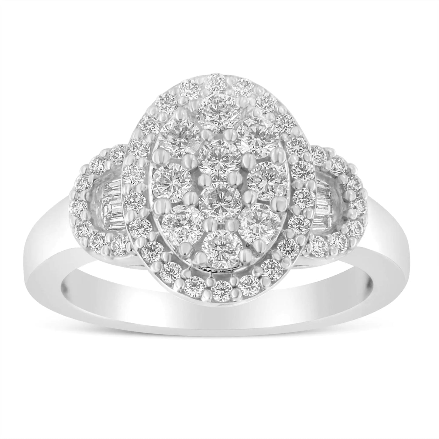 10K White Gold Diamond Oval Halo Art Deco Cocktail Ring