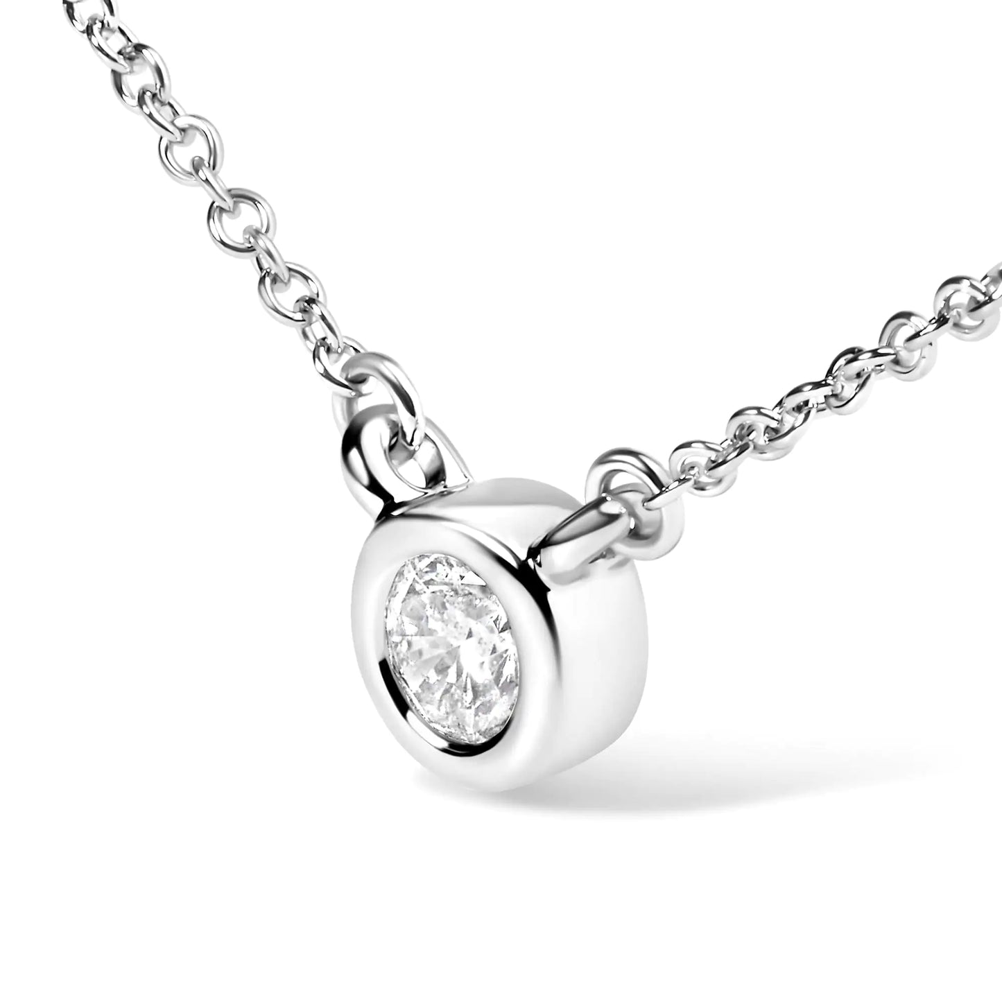 10K White Gold Bezel Diamond Solitaire Pendant Necklace