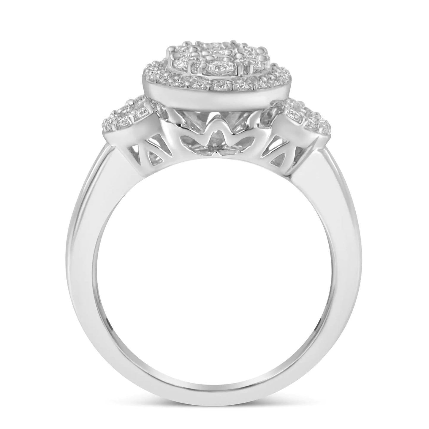 10K White Gold Diamond Oval Halo Art Deco Cocktail Ring