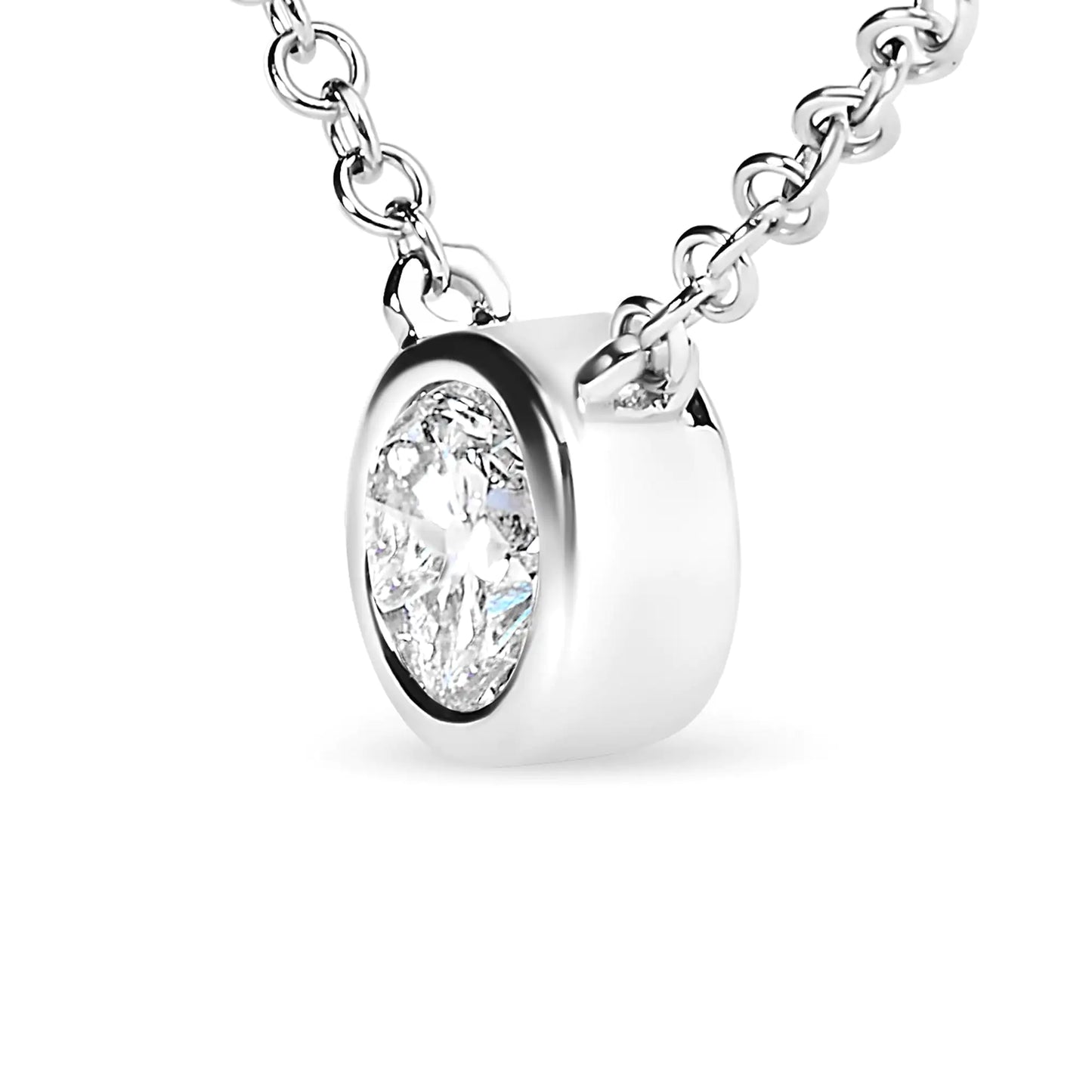 10K White Gold Bezel Diamond Solitaire Pendant Necklace