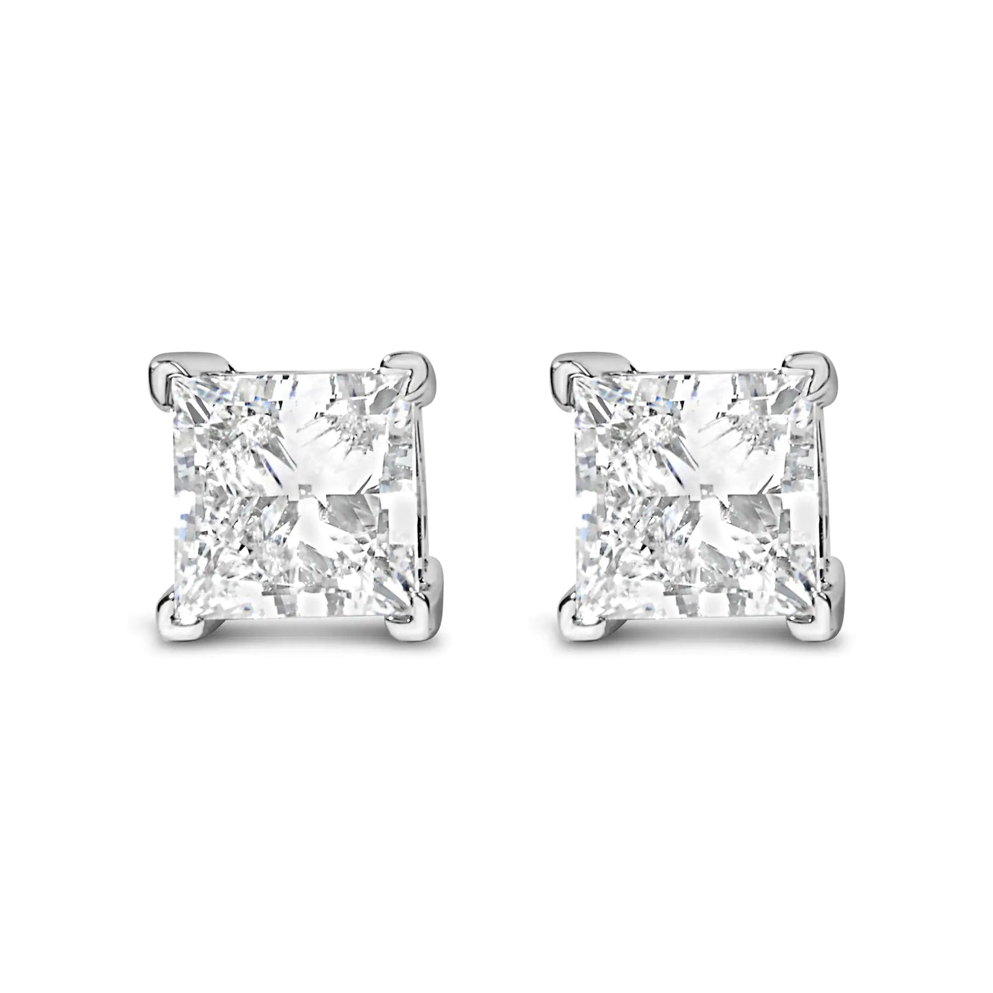 14K White Gold Princess Diamond Solitaire Earrings