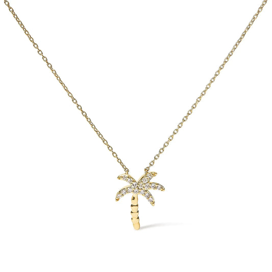 Gold Diamond Palm Tree Pendant Necklace