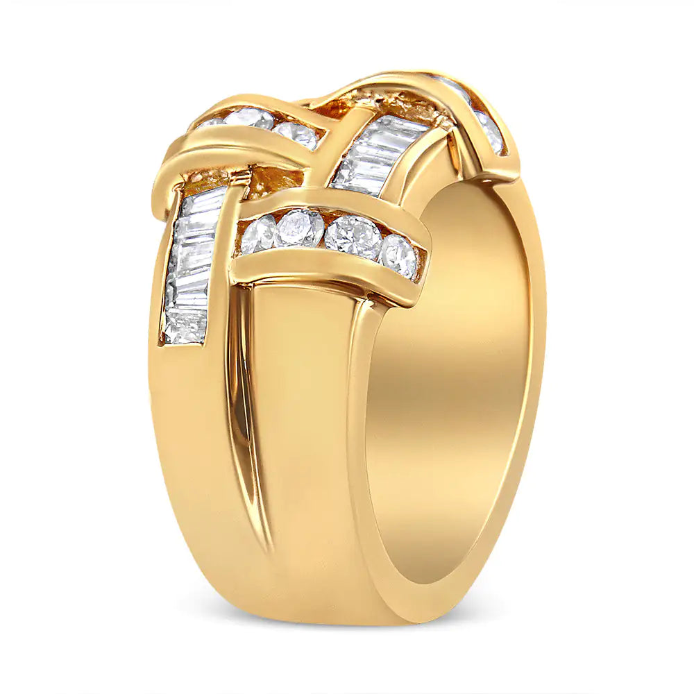 14K Gold Round & Baguette Diamond Lattice Ring (H-I, VS2-SI1) - Size 6